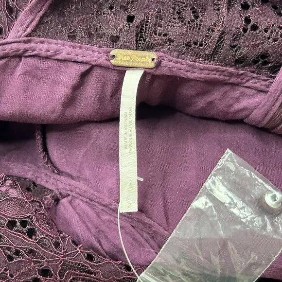 Free People Honey Honey Lace Mini Dress Size 2 Open Back Potent Purple - Picture 8 of 13